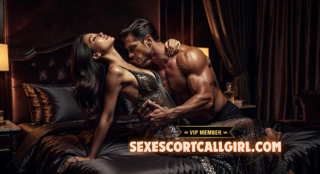 KL Escort Girl Couple embracing intimately on a luxurious bed in a dimly lit room Sex Escort Malaysia Girl Service