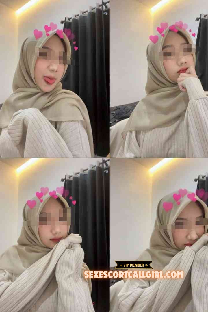 KL Escort Girl Slim Malay girl Kesya in hijab, posing playfully in four photo collage. Sex Escort Malaysia Girl Service